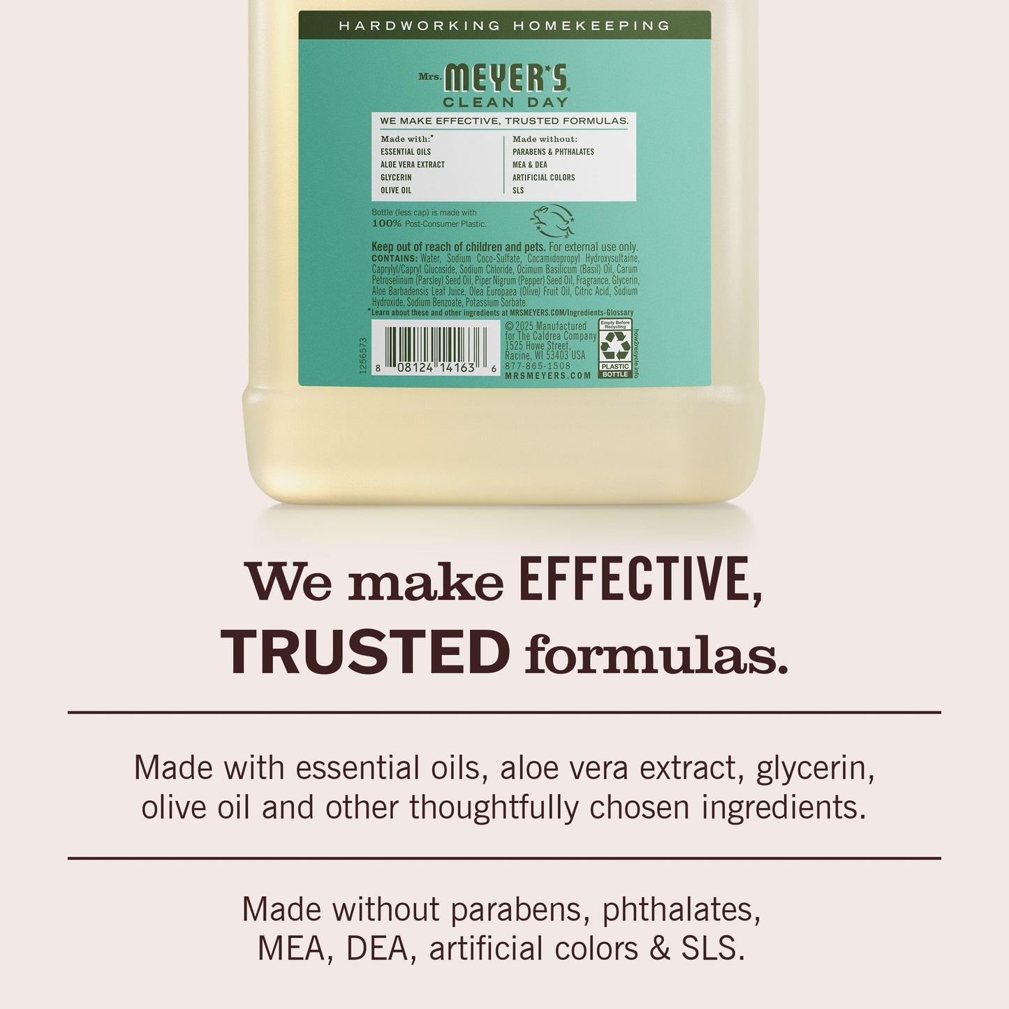 MRS. MEYER'S CLEAN DAY Hand Soap Refill, Made with Essential Oils, Basil, 33 fl. oz
