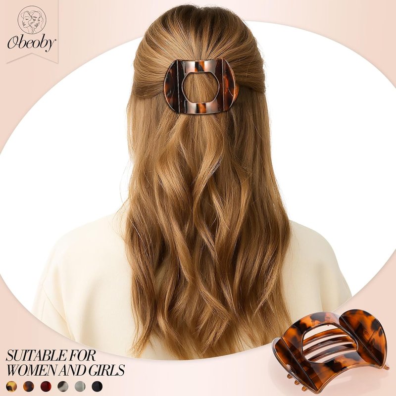 Obeoby Flat Hair Clips - 6 PCS Medium Tortoiseshell French Claw Barrettes for Women & Girls
