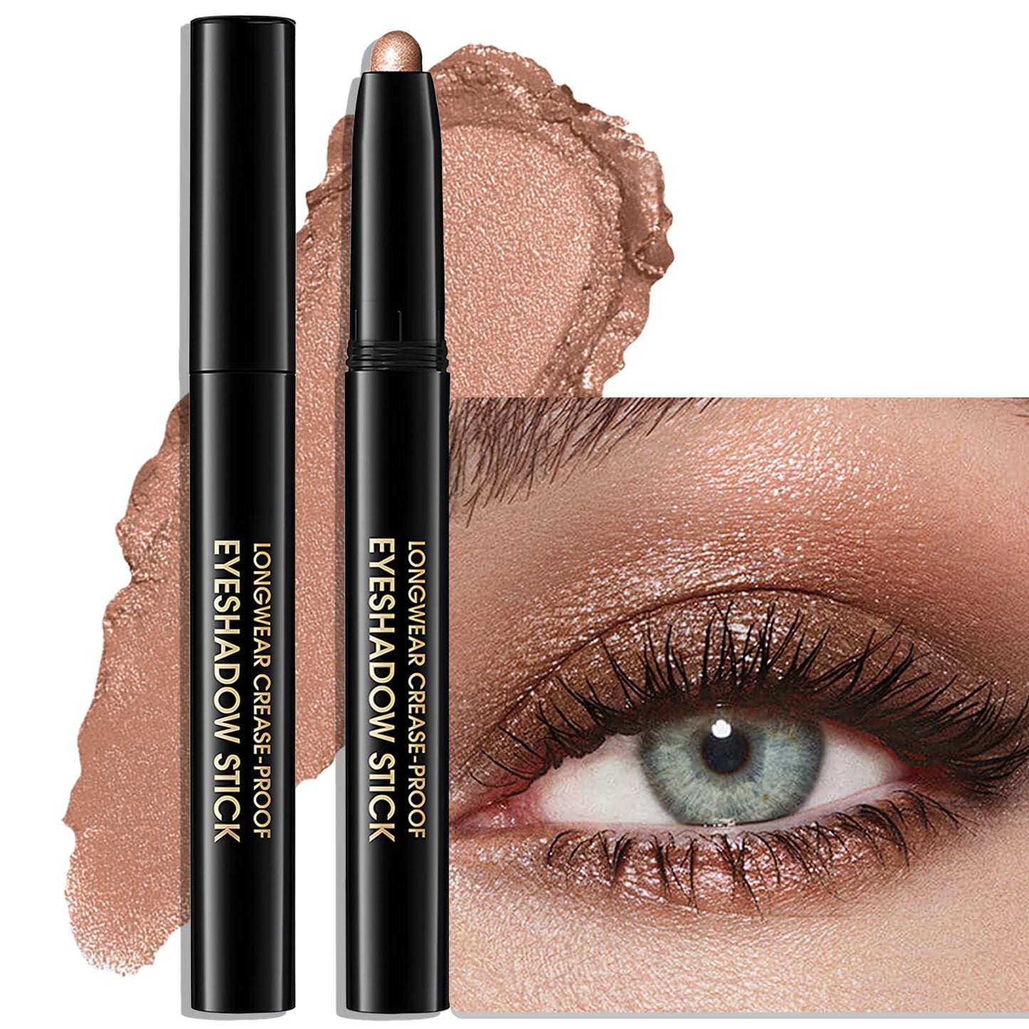 Wugbc Eyeshadow Stick Waterproof Cream Eye Shadow Pencil Long-Lasting Crease-Proof Shimmer Glitter Eyeshadow Crayon Smooth High Pigmented Highlighter Neutral Eye Shadow Liner Makeup, 1 CARAMEL