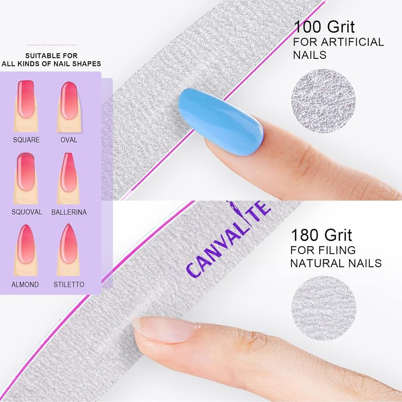 Canvalite Nail Files - 10 PCS Professional Double-Sided Emery Boards (100/180 Grit) for Home & Salon Use