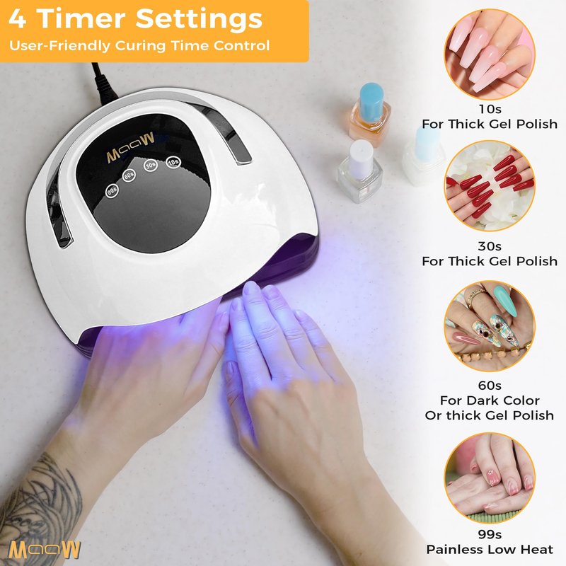 MAAW UV LED Nail Lamp 220W for Gel Polish – Professional Nail Dryer with Auto Sensor, 4 Timer Settings, Fast Curing UV Light for Gel Nails, Manicure & Pedicure – White