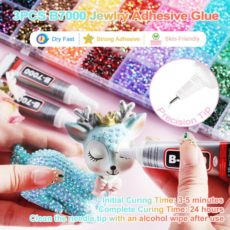 ELEEGEM Bedazzling Kit with Resin Rhinestones, 32,000 pcs 40 Colors 3 mm Flatback Jelly Gems Bedazzler Set & B7000 Glue, DIY Nails, Shoes, Mugs, Books, Crafts & Diamond Art