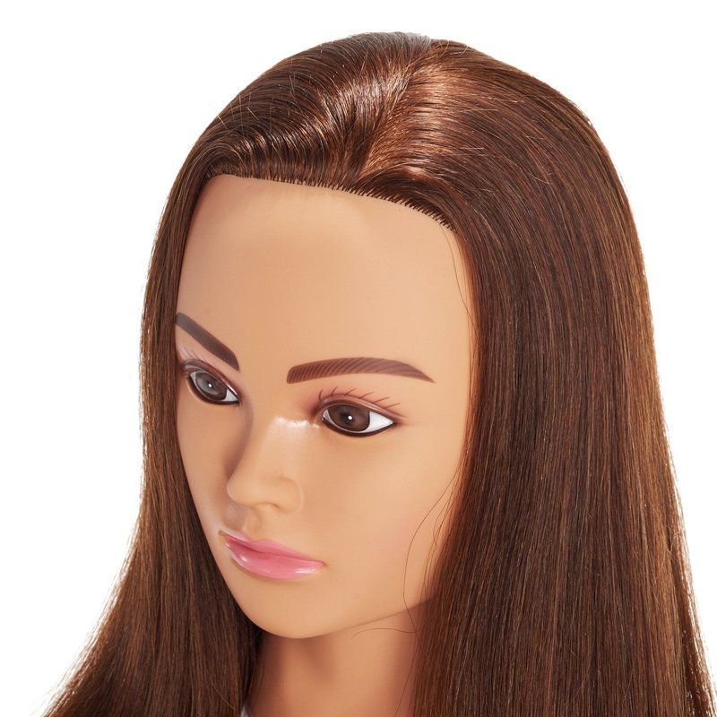 Human Hair Mannequin Head for Cosmetology Training - 20"-22" with Clamp Holder