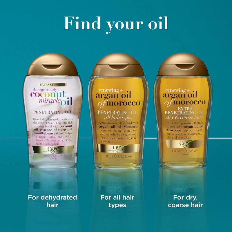 OGX Argan Oil of Morocco | Cold-Pressed Hair Treatment & Shine, Moisturizing Oil for All Hair Types, 3.3 fl oz