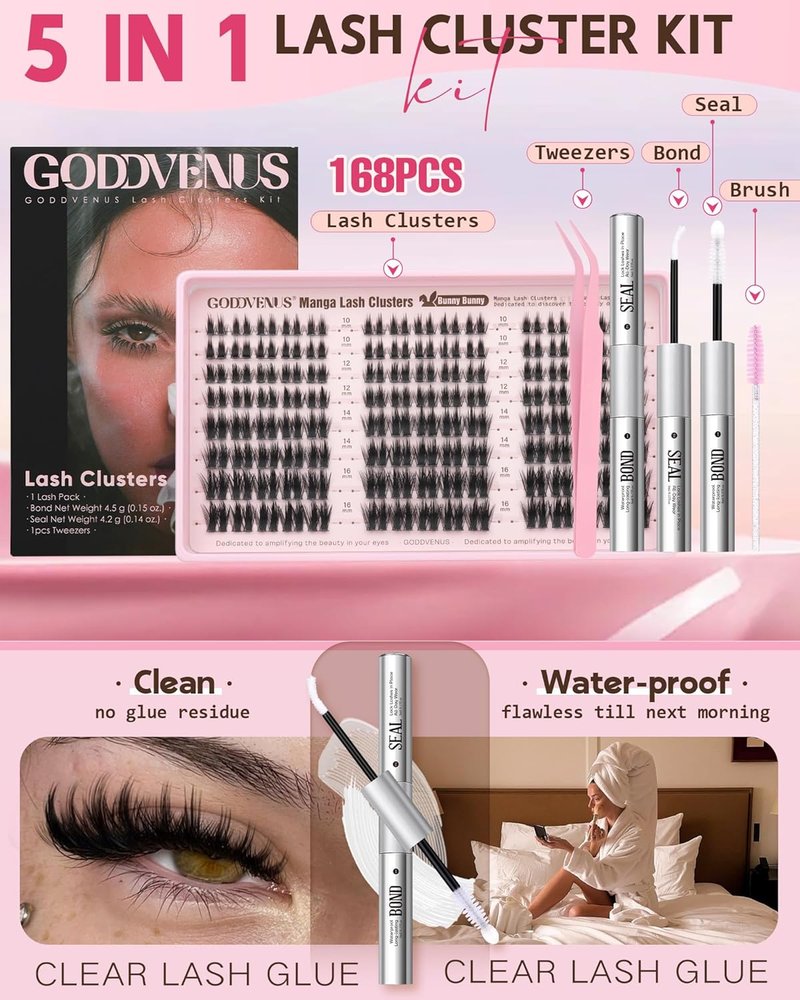Skiennix Fluffy Manga Lash Clusters Kit - Natural Wispy Eyelash Extensions for DIY Anime Look | Waterproof Bond & Seal
