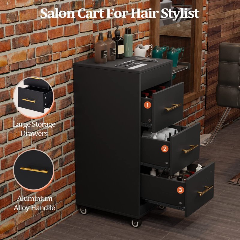 Salon Trolley Cart with Wheels, Wooden Hair Storage Cabinet, Stylist Cart Mobile Hairdressing Barber Station for Beauty Spa Barbershop