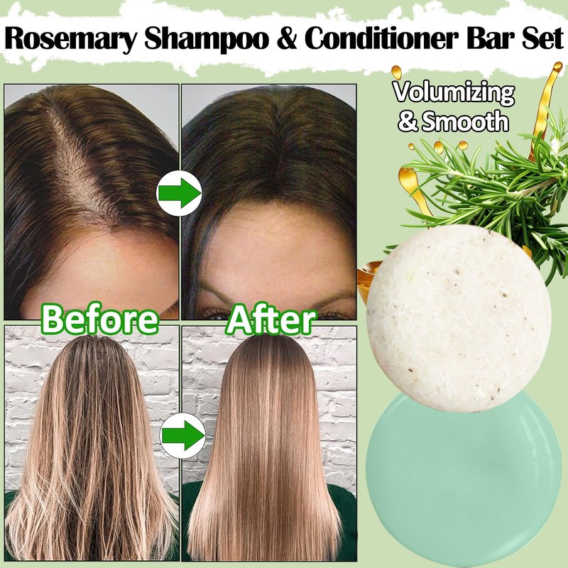 2 Pack Rosemary Shampoo and Conditioner Set for Men and Women,Rosemary Oil for Hair Growth Shampoo and Conditioner Bar,Strengthening,Thickening & Volumizing,Deep Cleansing for Scalp,Reduces Hair Loss