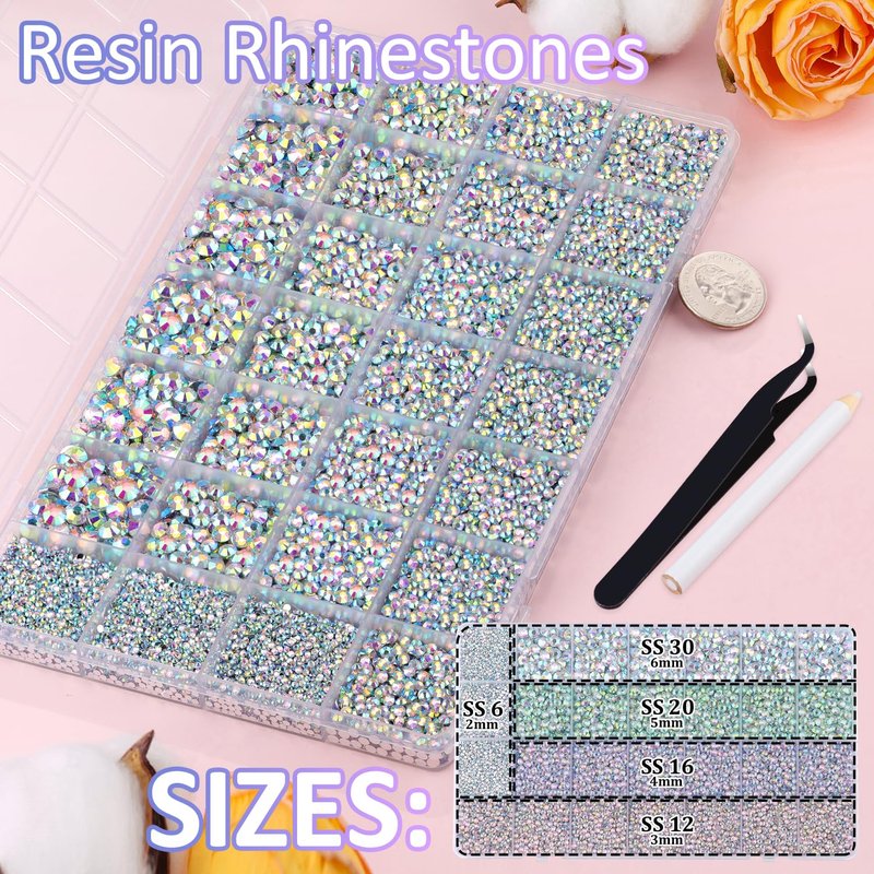 30000Pcs Resin Rhinestones for Bedazzling with Tweezers, Silver Rhinestones for Crafting with 3Pcs 10ml B7000 Jewelry Glue for DIY Crafts Clothing Tumblers Shoes Fabric Nail Art