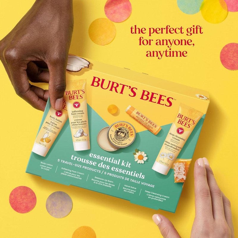 Burt's Bees Mothers Day Gifts Ideas - Essentials Everyday Set, 5 Travel Size Products - Deep Cleansing Cream, Hand Salve, Body Lotion, Foot Cream and Original Lip Balm