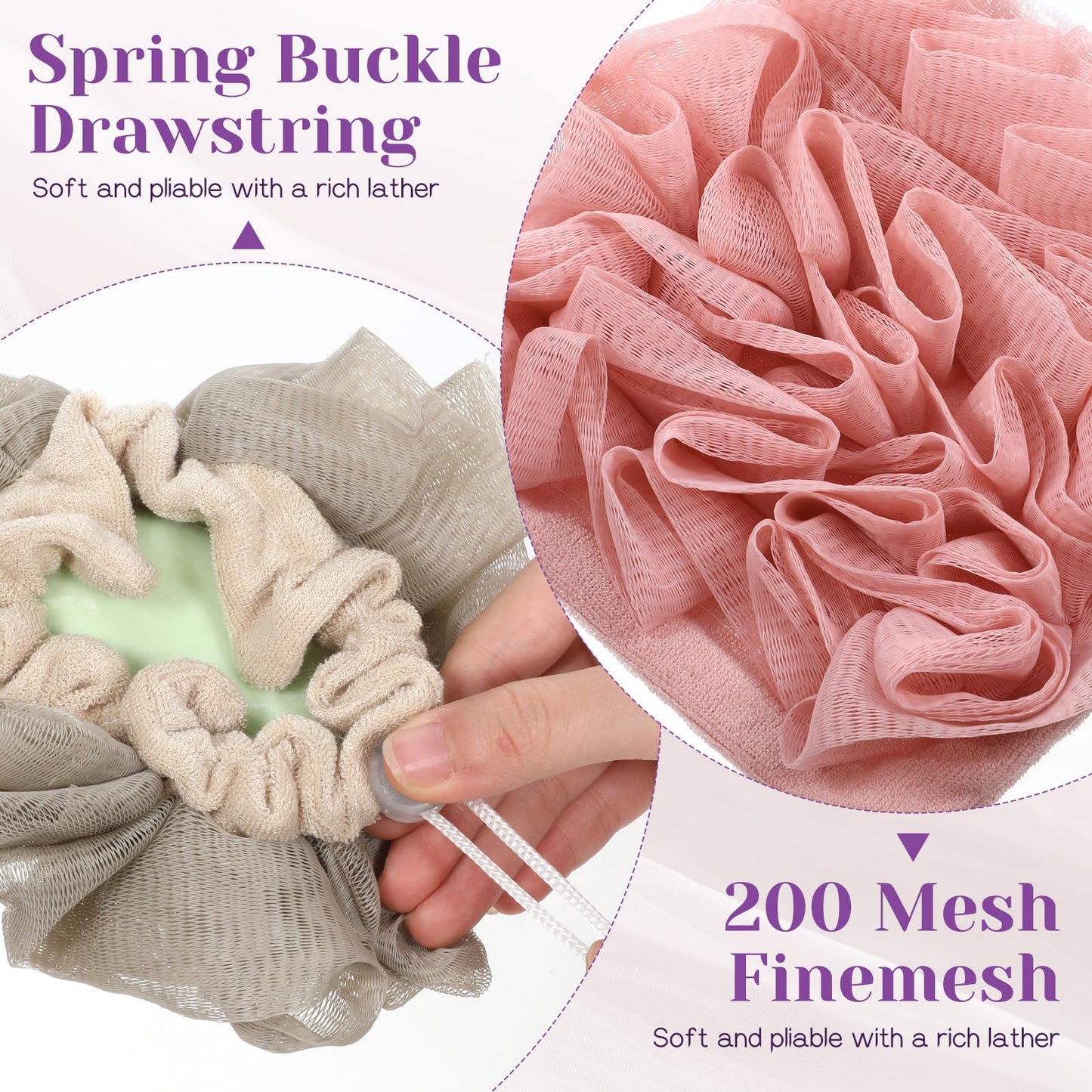 SHENLIU 12 Pack Loofah Washcloth Soap Bar Loofah, 2 in 1 Drawstring Exfoliation Bath Sponge with Bar Soap Pocket Exfoliation Mesh Shower Puff Ball Bath Shower Body Wash Cleansing Smooth Skin