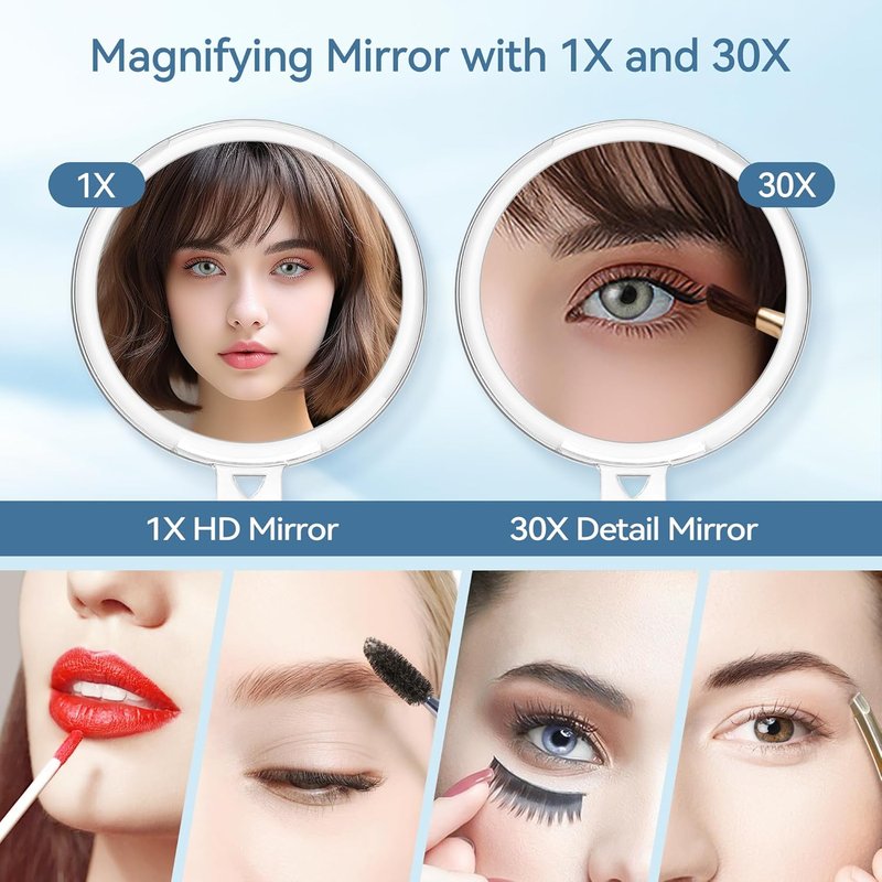 30X Magnifying Makeup Mirror with Stand & Tweezers | Handheld 1X/30X for Travel & Eyebrow Plucking