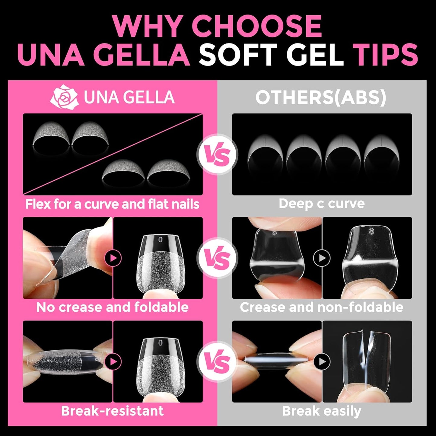 UNA GELLA Extra Short Coffin Nail Tips - 216pcs Full Cover Acrylic Press-On Nails | 12 Sizes Available