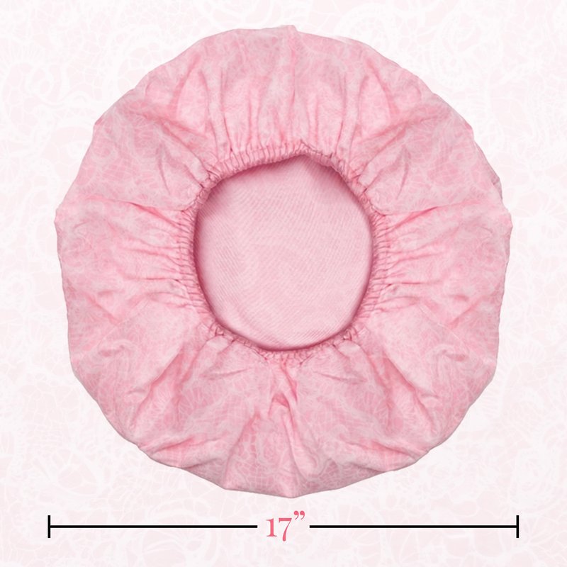 Reusable Nylon Shower & Bath Cap, Reversible Oversized Waterproof Shower Caps Large Designed for all Hair Lengths w Terry Lining & Elastic Band Stretch Hem Hair Hat - Socialite Pretty in Pink Lace