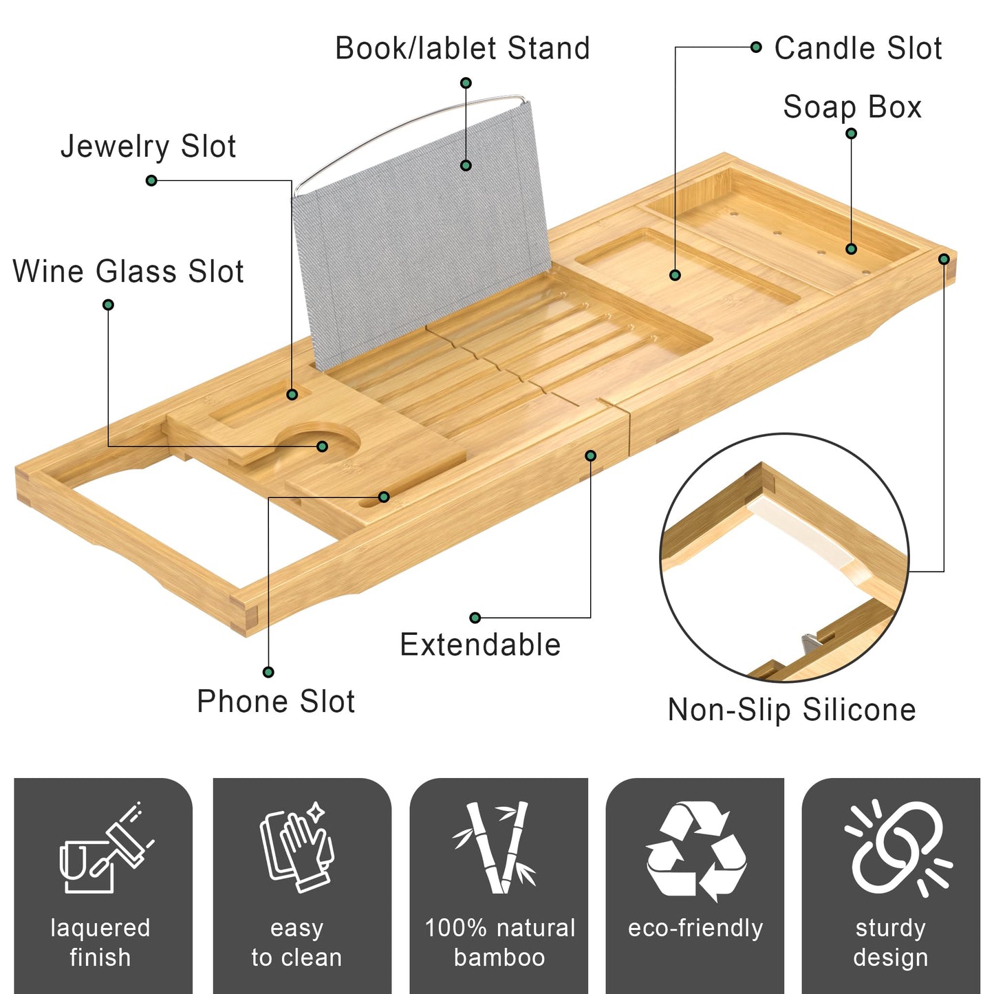Foldable Bathtub Caddy Tray for Tub