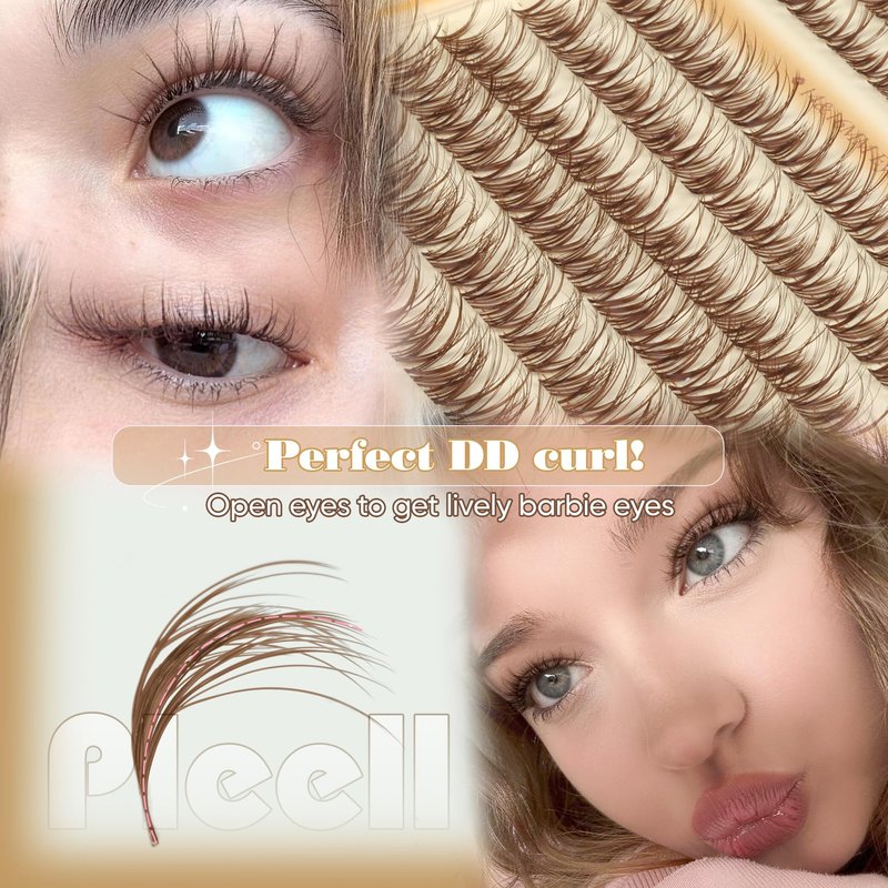 Brown Lash Clusters 10-16MM DD-Curl Spider Eyelash Clusters Wispy Fluffy DIY Cluster Eyelash Extensions with Thin&Clear Band Natural Individual Lashes by Pleell