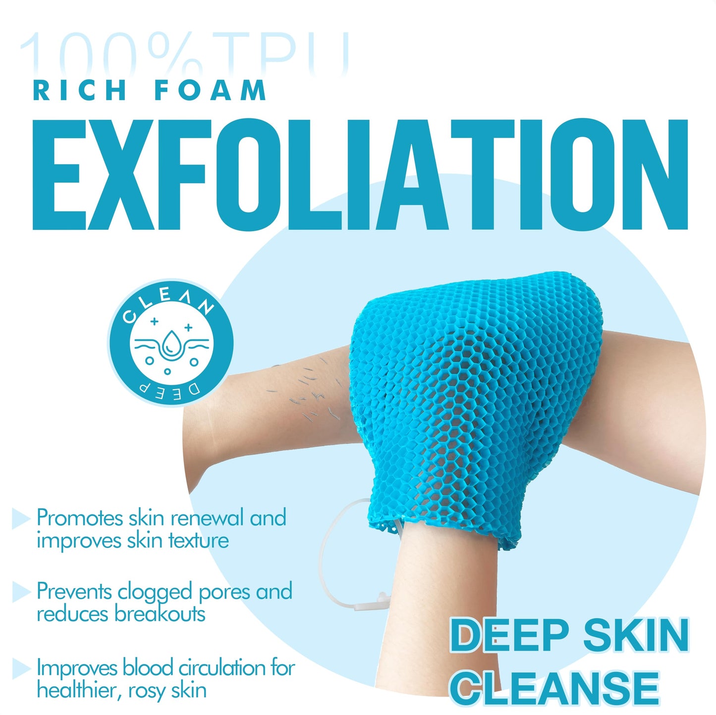 Bath Mitt - Exfoliating Glove, Honeycomb Body Scrubber,Massage Body Scrub Gloves for Home Spa,Mitt Sponges for Cleaning Body,Deep and Gentle,Fast foaming (Blue(Softer,Small Size))