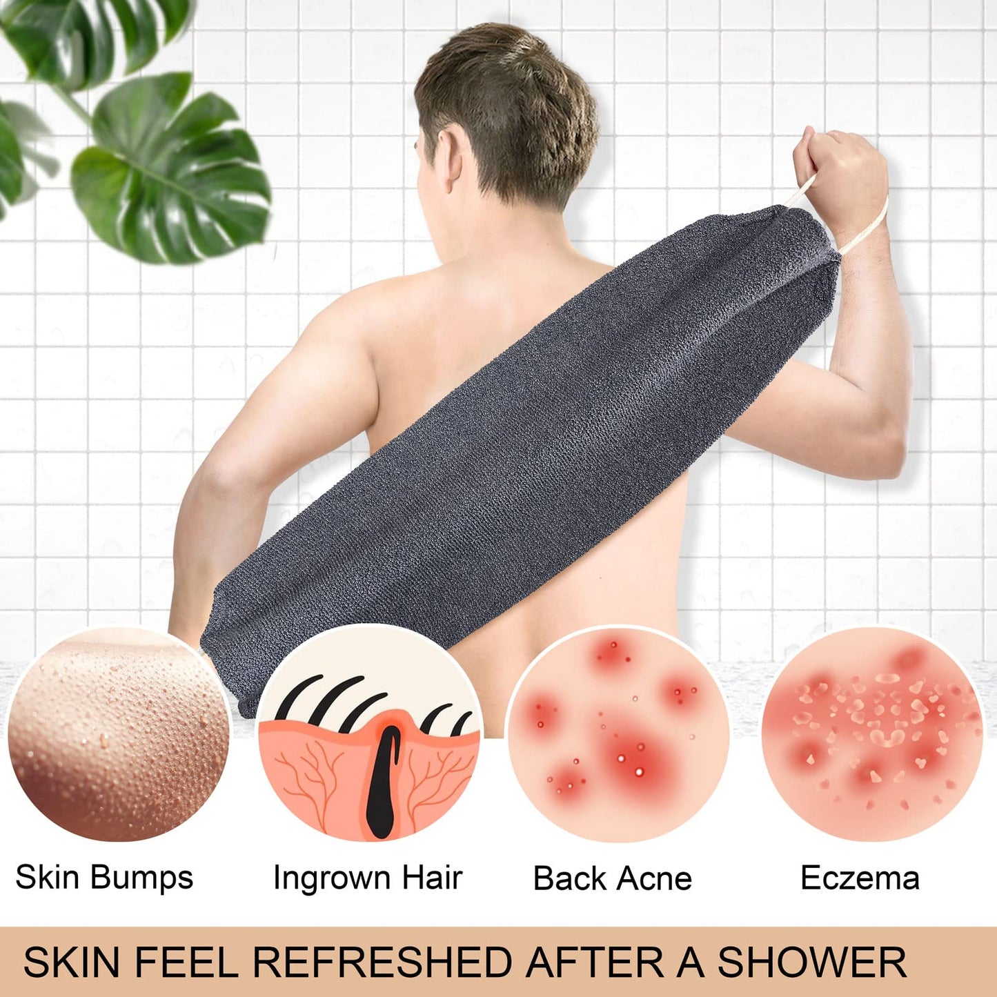 MIG4U Exfoliating Back Scrubber for Shower for Men & Women, Bath Body Scrub Strap with Handles, Long Strecthy Towel Wash Exfoliator Deep Clean Dead Skin