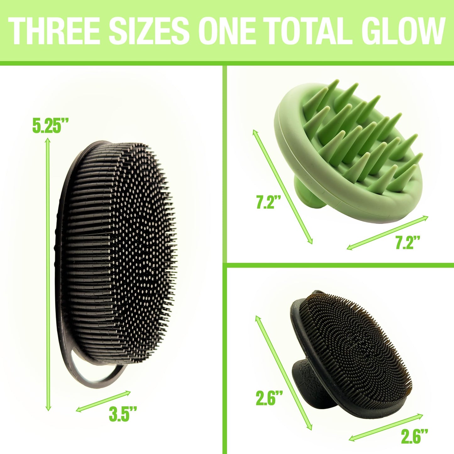 Purefest 3-in-1 Silicone Scrubber Set – Exfoliating Body Scrubber, Scalp Massager Shampoo Brush & Facial Cleansing Pad – Hygienic Shower Loofah Alternative for Men & Women (3 Pack)