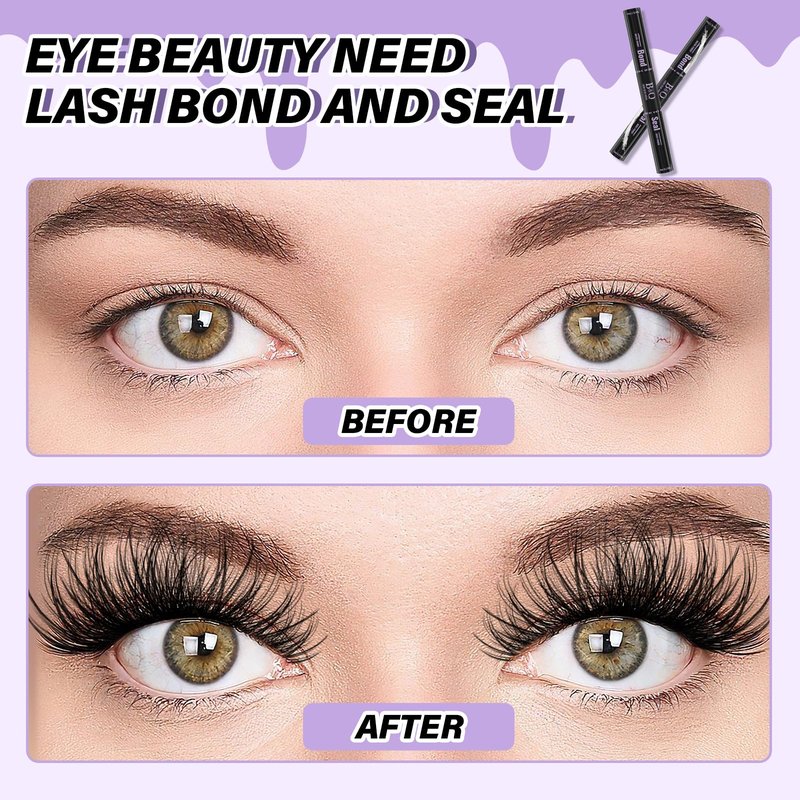 B&Qaugen Lash Bond and Seal Waterproof 10ML Eyelash Bond and Seal Lash Glue for Lash Clusters 72 Hours Black Lash Glue and Bond Super Strong Lash Extension Bond and Seal Long Lasting (NewST-HEI New)