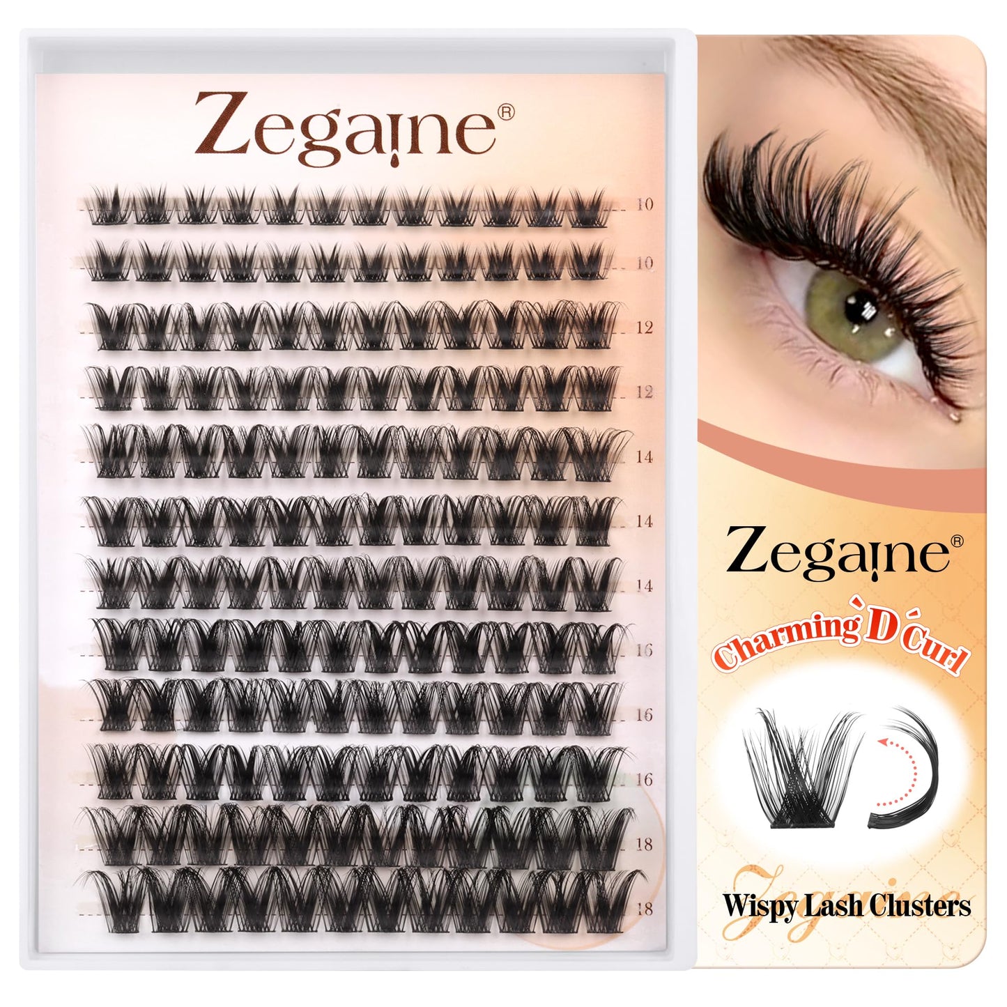 Wispy Lash Clusters Natural Eyelash Clusters Wispy Cluster Eyelash Extensions Manga Cluster Lashes Natural Lash Clusters 10-18MM D-Curly Wispy Individual Lashes 144Pcs by Zegaine