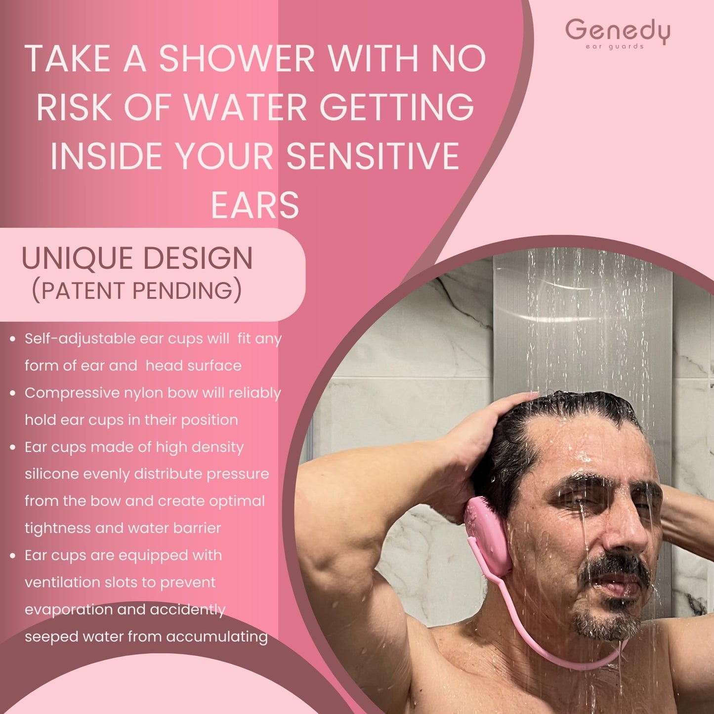 Genedy Ear Covers for Shower, Heat and Hair Dye Protection - Pink - Waterproof Ear Covers for Washing Hair - Reusable Silicone Ear Caps For Hair Dye - Ear Protectors From Heat Styling and Dryer