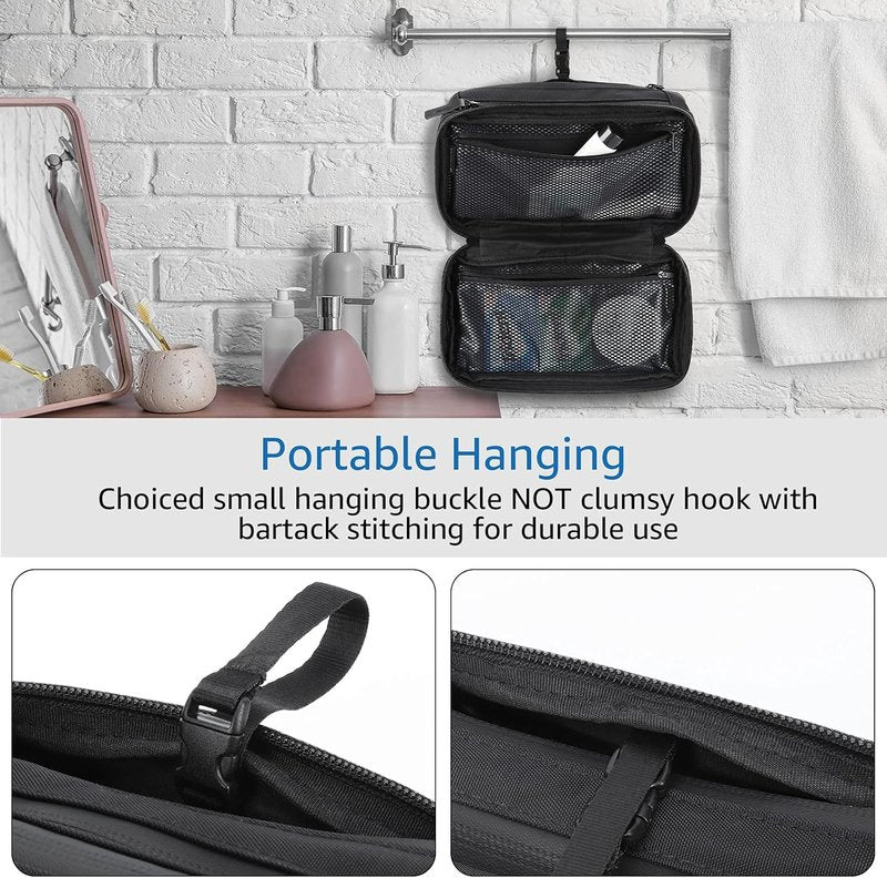 Compact Men's Toiletry Travel Bag - Waterproof Hanging Dopp Kit | Black Wash Pouch