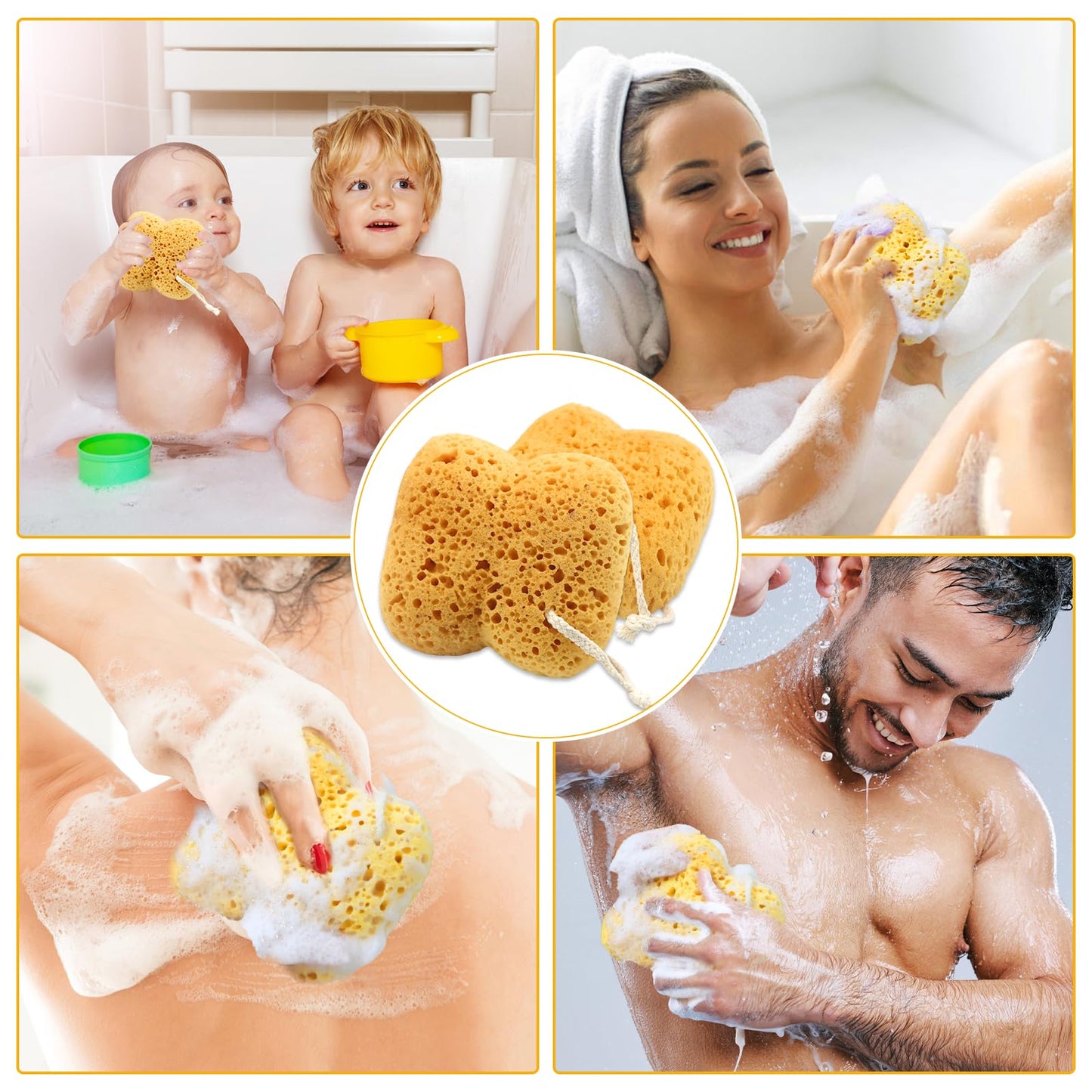3Pcs Bath Sponges,Larger Shower Sponges for Women Men, Exfoliating Body Sponge Dense Foam for Gentle & Deep Cleansing, Ultra-Soft for Sensitive Dry Skin