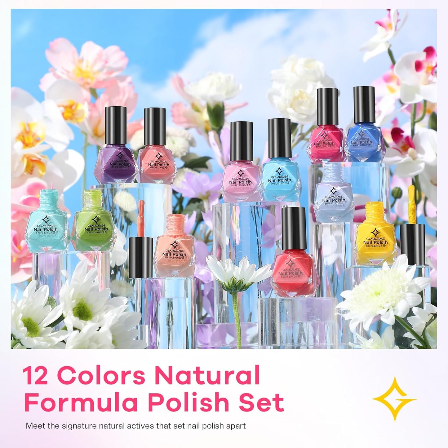 Skiennix Non-Toxic Nail Polish Set - Organic Quick-Dry Lacquer Kit | Rainbow Colors for Kids & Women