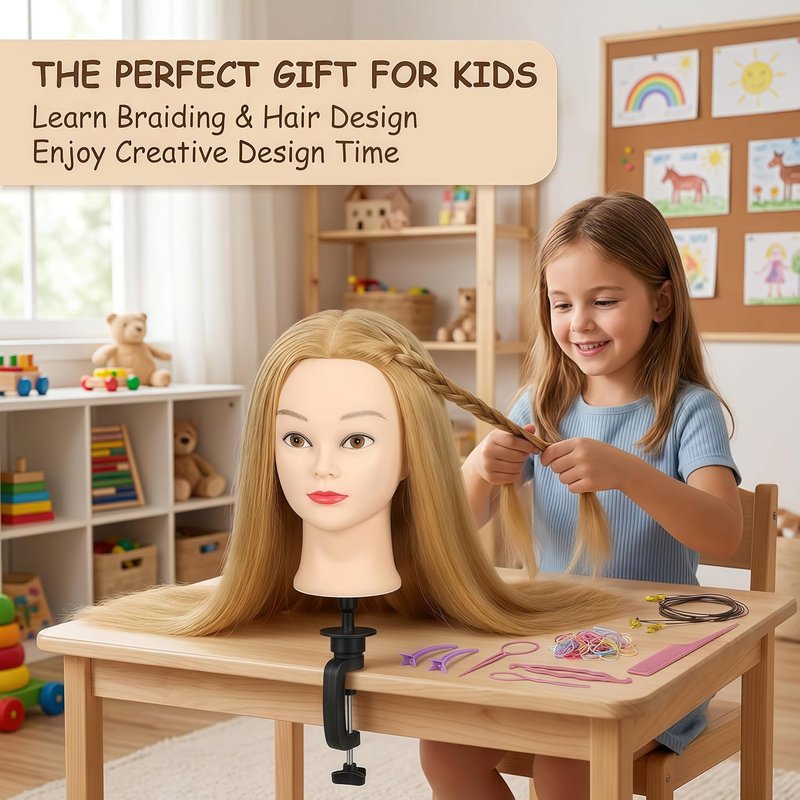 Skiennix 26-Inch Human Hair Mannequin Head - Ideal for Braiding & Cosmetology Practice | Golden Color