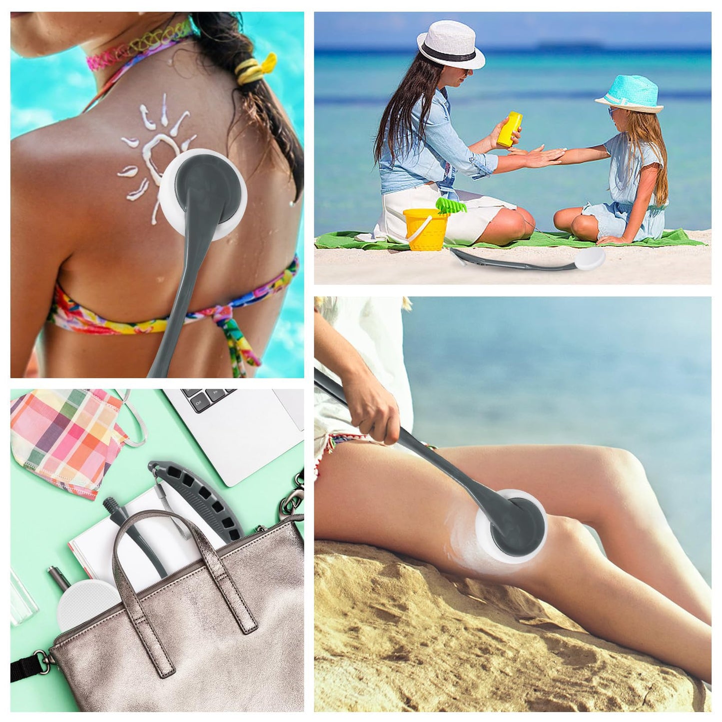 Lotion Applicator for Back, 20.5'' Replaceable Back Lotion Applicator, Easy Washable, Suitable for Use by Elderly, Men and Women（Grey）