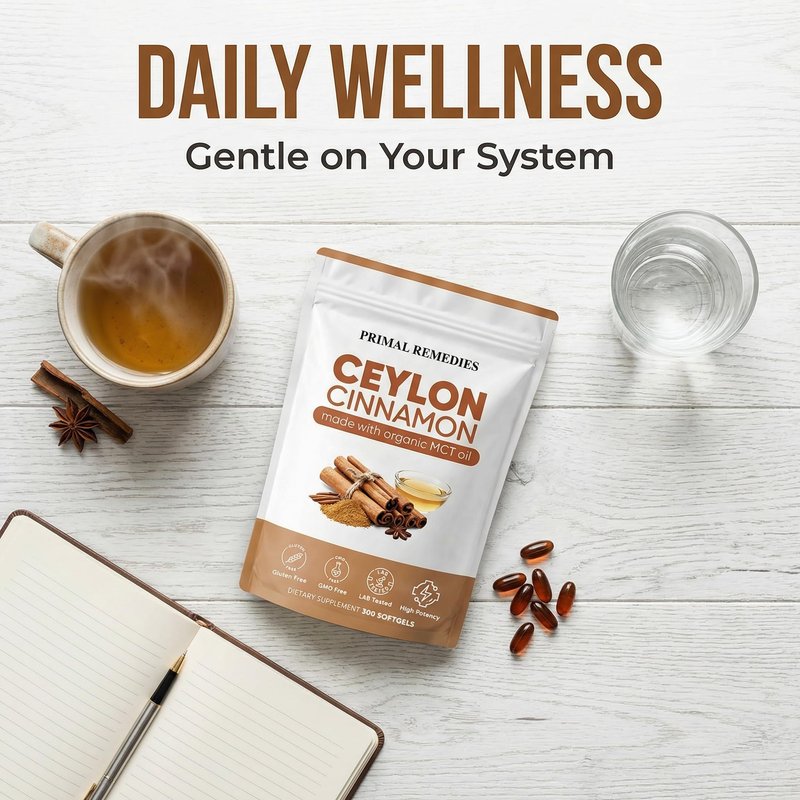 Primal Remedies Ceylon Cinnamon - 300 Softgels with MCT Oil, Highly Bioavailable, Non-GMO, Gluten Free, Vegan Capsules for Metabolism Support