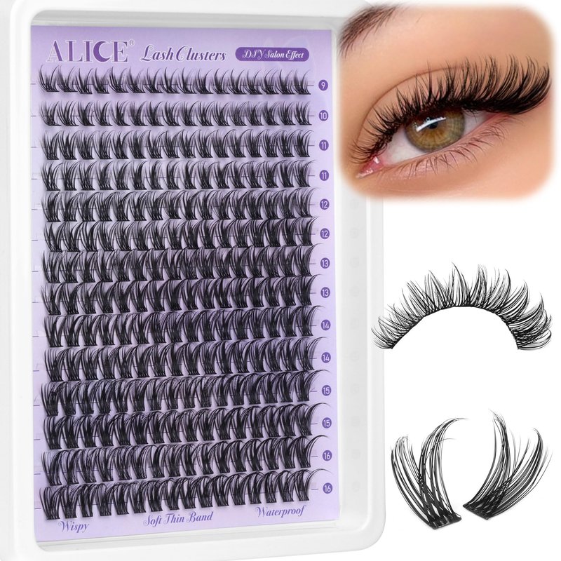 Lash Clusters Natural Wispy Cluster Eyelash Extensions DIY Individual Lashes Lash Extension Waterproof Cluster Lashes 224pcs 9-16mm Soft Thin Band by ALICE