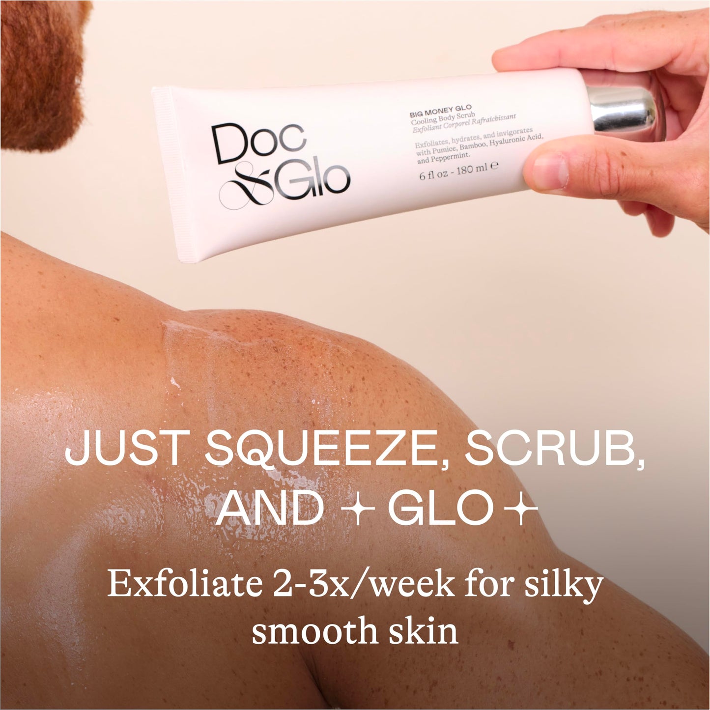 Doc & Glo Big Money Glo Cooling Body Scrub, Exfoliating Body Scrub with Pumice, Bamboo & Hyaluronic Acid, Peppermint Body Scrub for Smooth, Hydrated Skin 6.5 Fl Oz