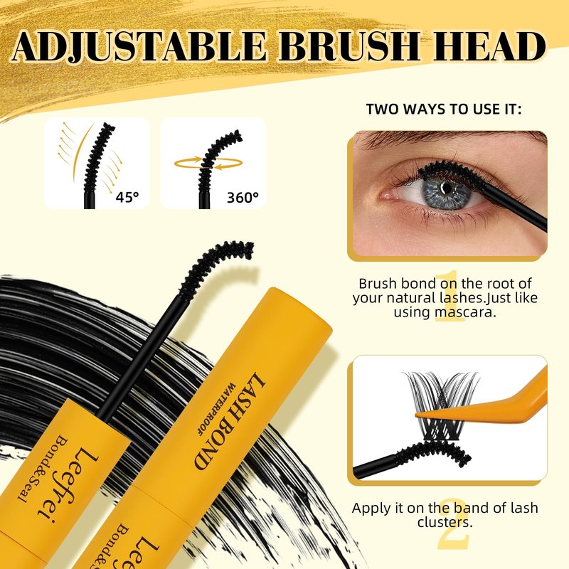 Leefrei 2-in-1 Lash Bond and Seal, DlY Lash Glue for Cluster Lashes, Long-Lasting Lash Adhesive with Dual Brush Design, Quick-Drying, Gentle & Waterproof, Natural Look, Easy to Use at Home