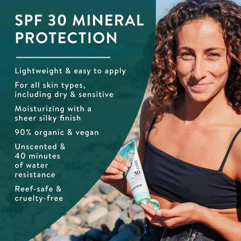 Badger Mineral Sunscreen SPF 30 - Lightweight, Moisturizing & Reef Safe | 4 Fl Oz, Unscented