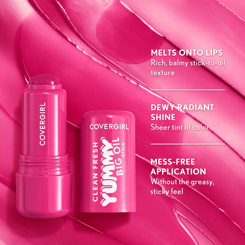 COVERGIRL Clean Fresh Yummy Big Oil Stick, Flavored Lip Oil, Dewy Finish, Non-Greasy - 120 Let’s Get Fizzical (Clear)