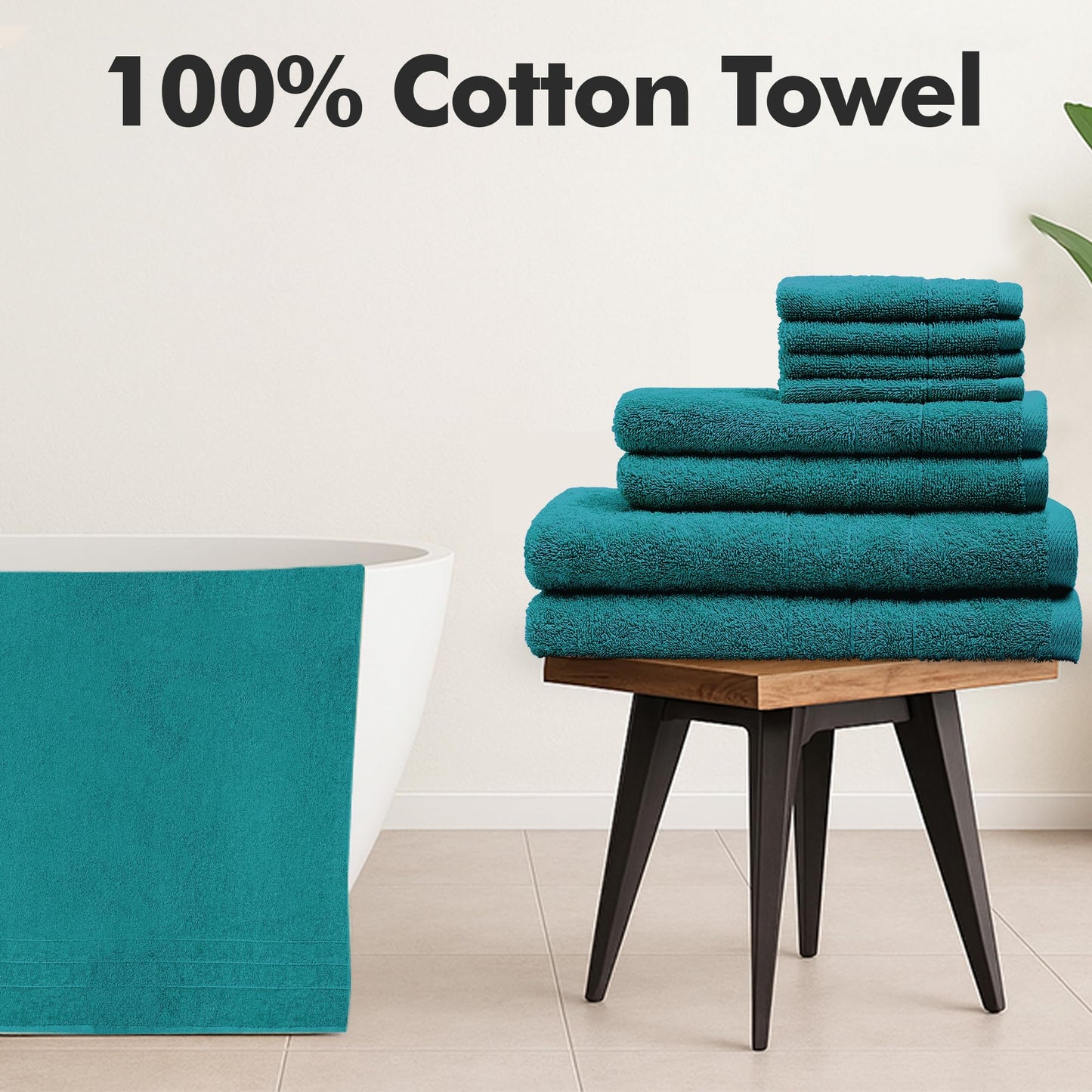 Novo Home Bath Towels Set of 8 – 100% Cotton (Teal) Bathroom Towel Set Bale Includes 2 Bath, 2 Hand, 4 Face Towels – Soft, Absorbent & Quick Dry Towel for Bathroom, Spa, Kitchen, Hotel Use
