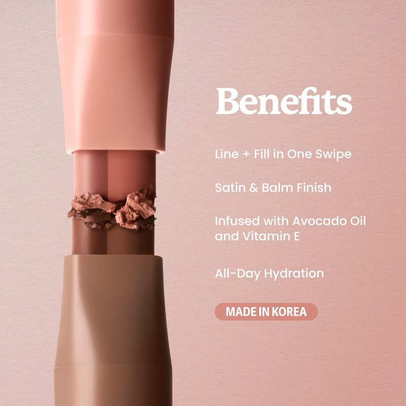 Sacheu DoubleDown Lip Definer — 2-in-1 Lip Liner & Balm — Long-Lasting Korean Make Up Lipstick with Satin Finish, Avocado Oil & Vitamin E (Daybreak)