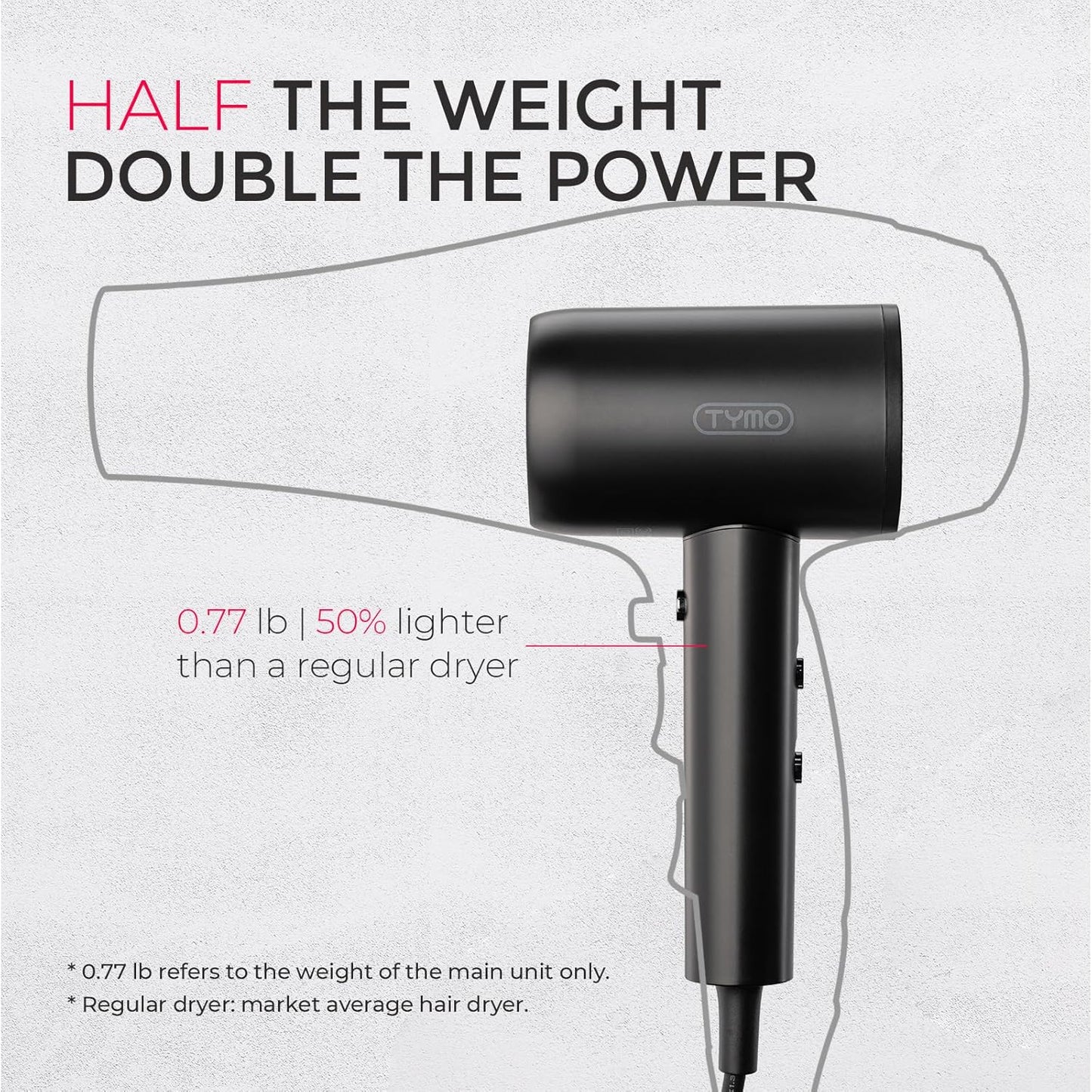 TYMO Diffuser Hair Dryer - Ionic Blow Dryer with Diffuser & Comb for Curly Hair | Lightweight Travel Size, Black