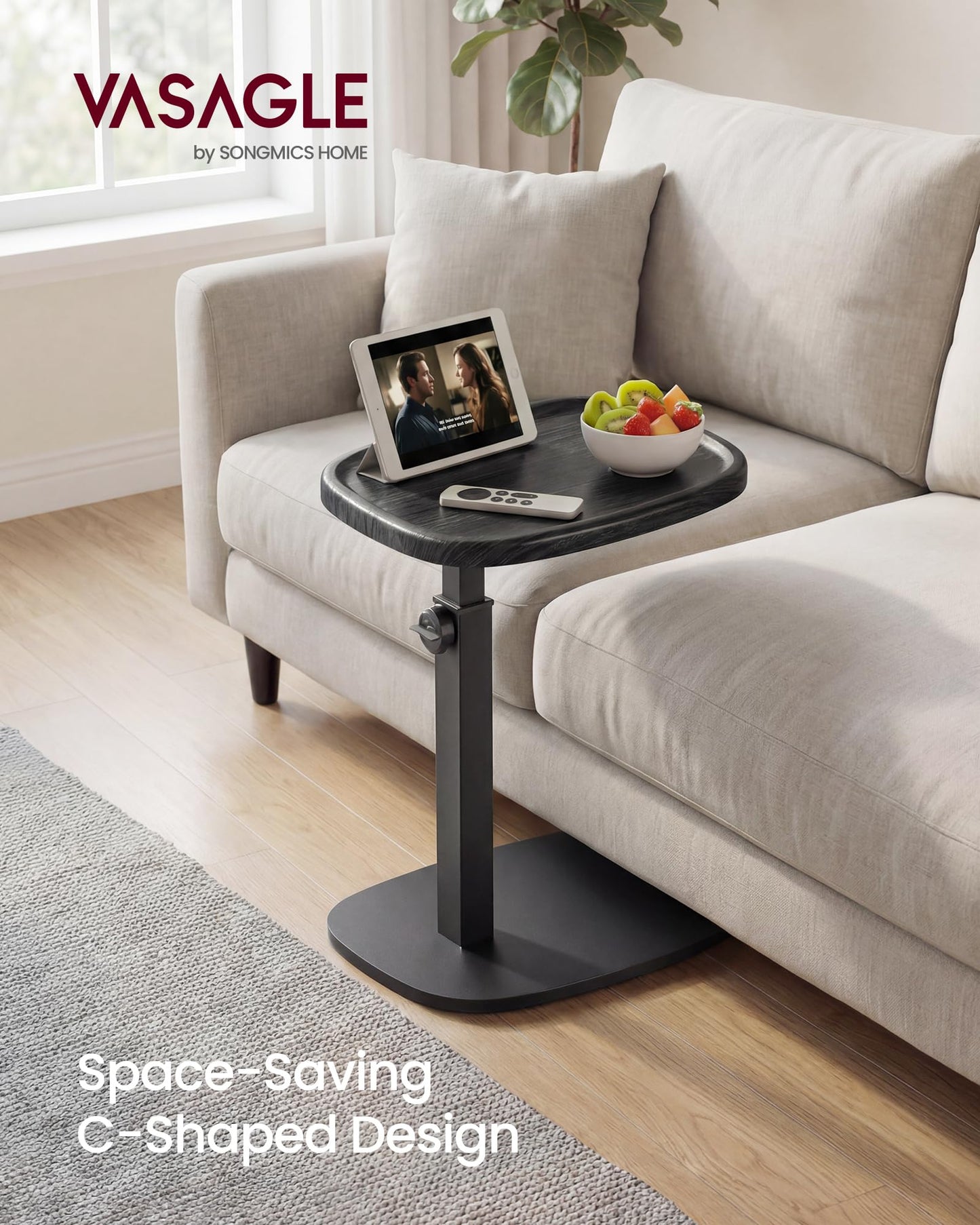 VASAGLE C Side Table Adjustable Height, Couch Sofa Table, End Table, TV Tray for Small Spaces, 11.8 x 15.7 x 27.2 Inches, for Living Room, Bedroom, Ink Black ULET363B101