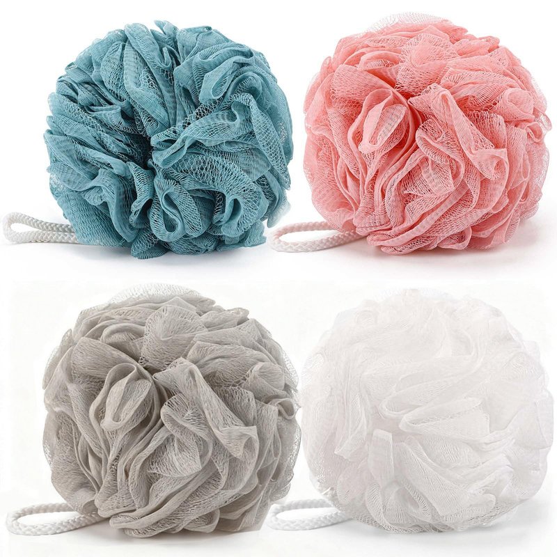 BTYMS Large Loofah Bath Sponge 75g/Pc, Exfoliating Body Scrubber Shower Scrunchies Mesh Pouf - Pack of 4