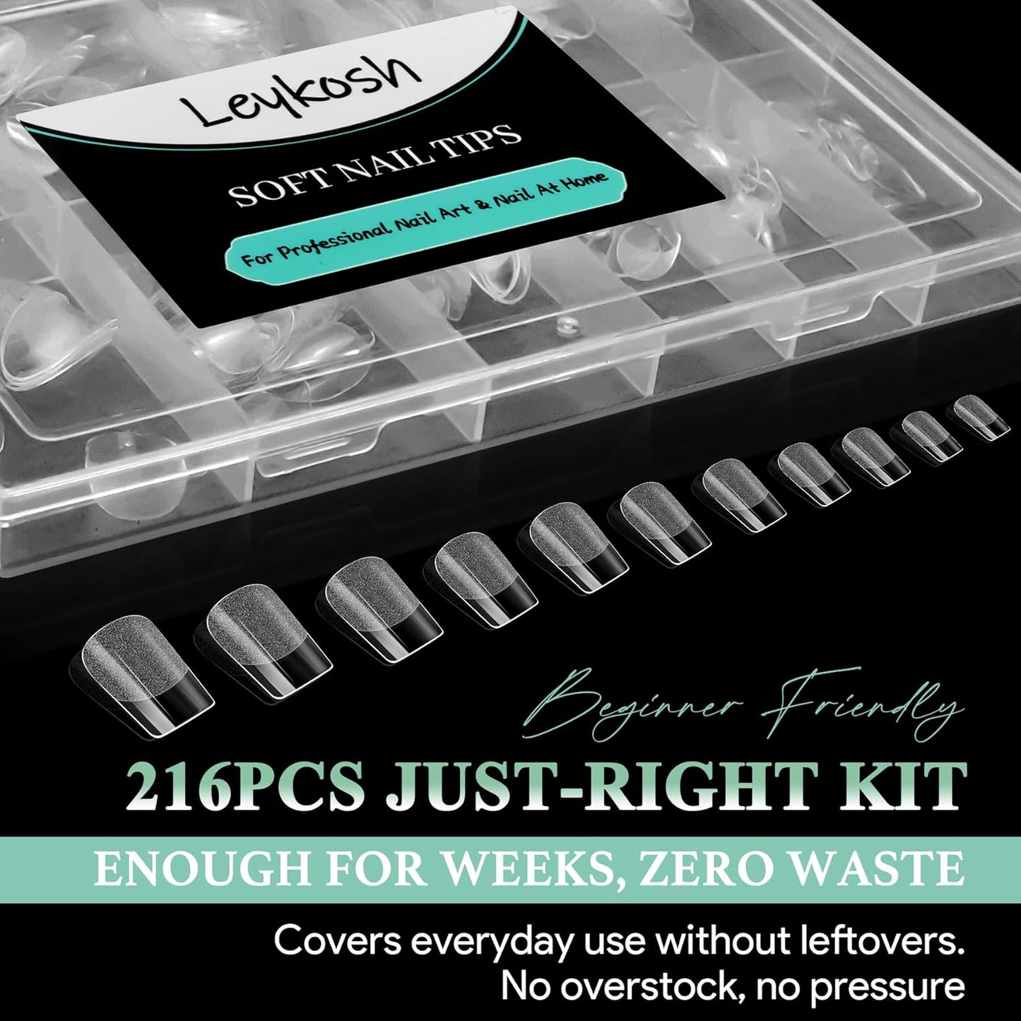 Skiennix Short Square Nail Tips - 216pcs Acrylic Matte Clear Press-On Nails | Full Cover DIY Manicure