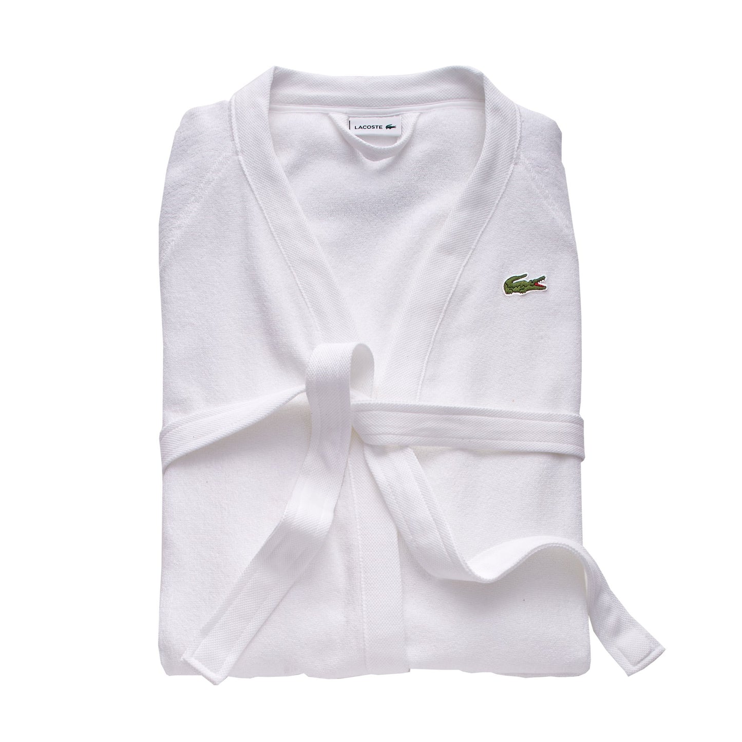 Lacoste Classic Pique Bath Robe, 100% Soft Cotton Terry, Unisex Bathrobe for Adult Women & Men, Luxury Robe for Spa, Super Absorbent & Quick Drying, One Size Fits Most, White
