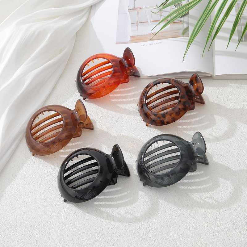 AWAYTR 5Pcs Flat Claw Hair Clips for Women with Thin & Thick hair, Non-slip Round Jaw Clamp for Lying Down Hollow Hairpin Clips