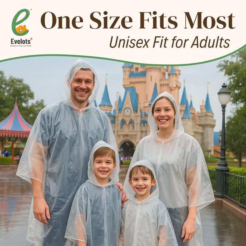Evelots Rain Poncho for Adults - Disposable Clear Raincoat with Hood - 20 Pack, Unisex, Lightweight & Waterproof for Camping, Travel, Emergencies – Clear