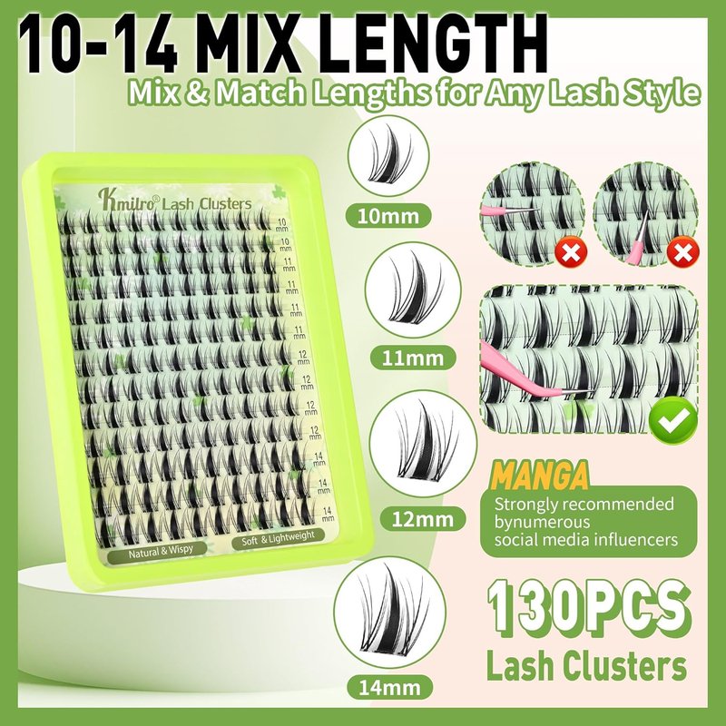 Fairy Lash Clusters - 10-14mm Curly Manga Eyelash Extensions | Wispy, Ultra-Thin Clear Band