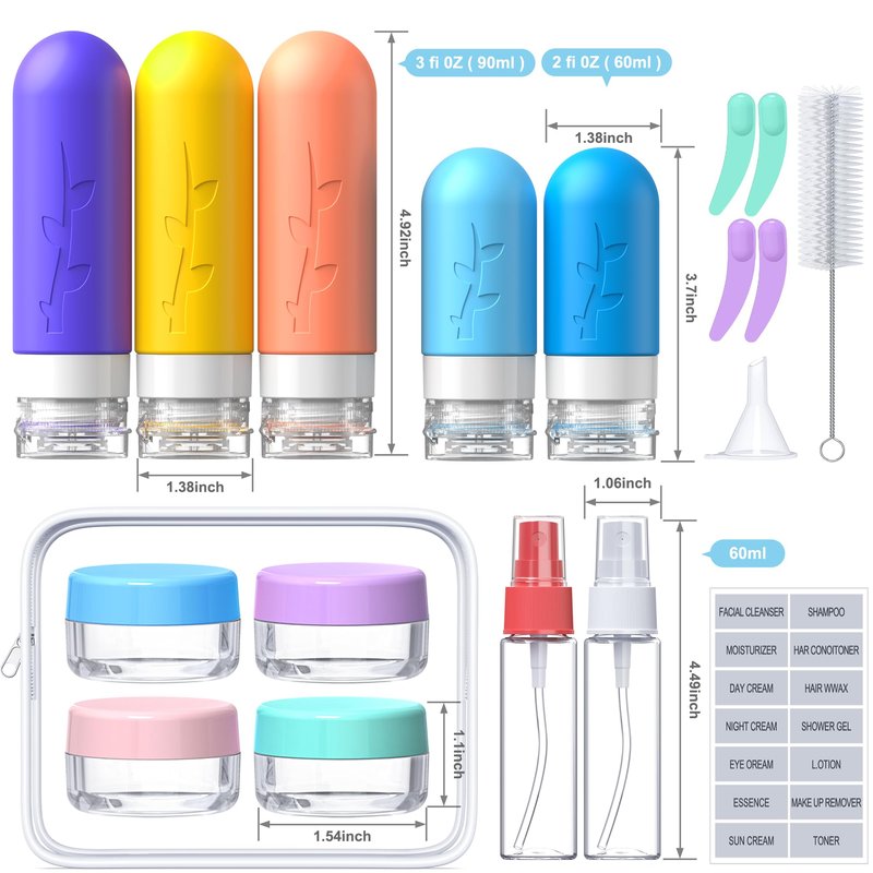 Aeomni 19pack Travel Bottles for Toiletries, TSA Approved Silicone Size Containers for toiletries, Refillable & Leakproof Travel shampoo and conditioner bottles