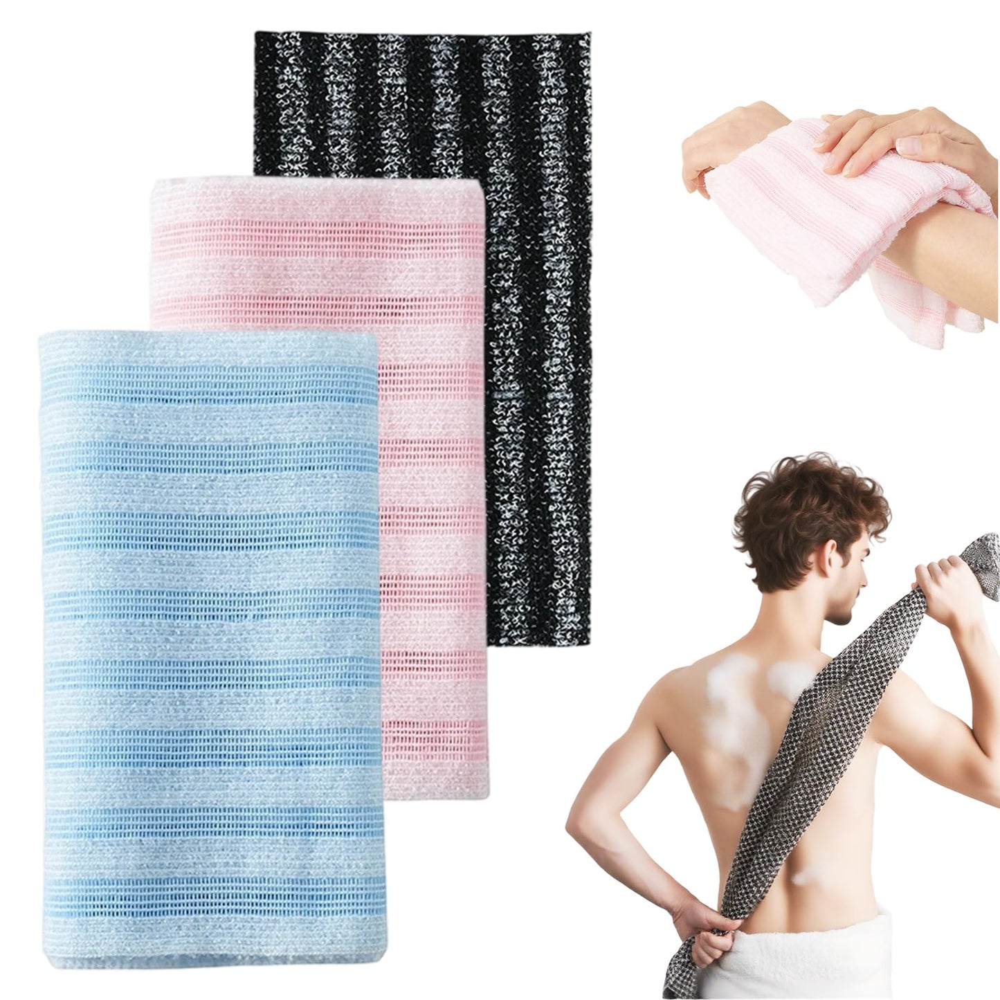 Exfoliating Shower Towel, 2026 New Soft Textured Exfoliating Bath Towel for Home, Rich Foaming Body Washcloth, Soft Foldable Back Scrub Towels, for Cleaning Body Skin (3SET1)