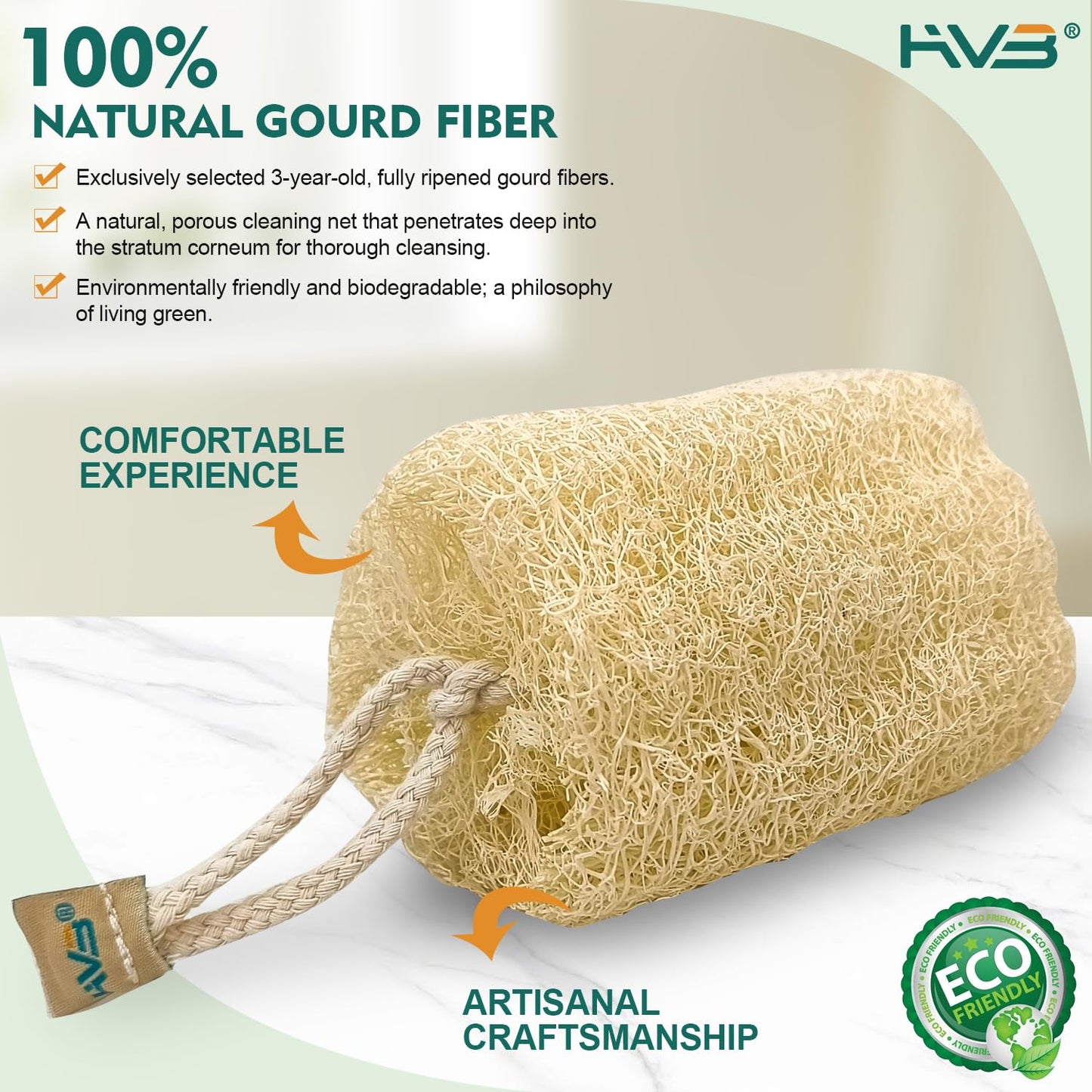 HVB Natural Loofah Exfoliating Bath Scrub, Bath Sponge, Unisex, Suitable for Both Body and Facial Use, Excellent Cleaning Effect. Pack of 4 (1 Box)