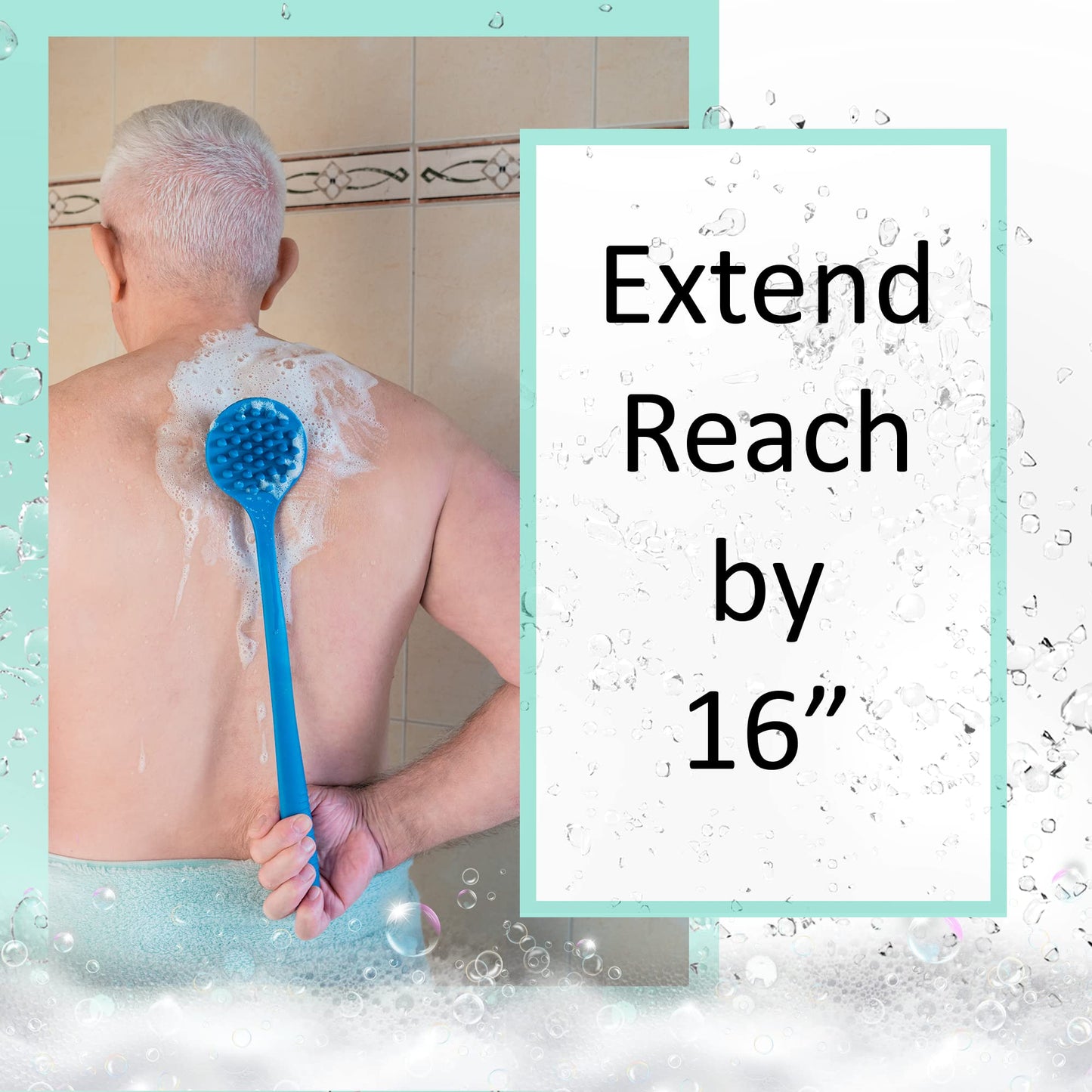 EOT Wellness Bendable Long Handled Silicone Body Brush & Hair Scrubber - Bath Shower Back Brush, Shampoo Hair & Scalp Massager, Back Scrubber for Shower (Light Gray)